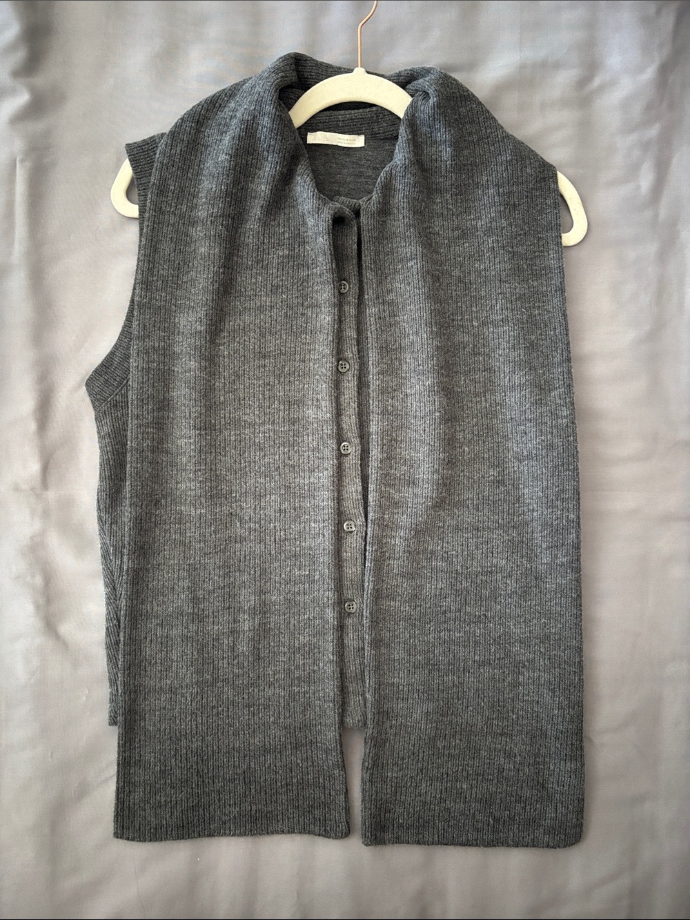 ZARA Women's Ribbed Button-Front Vest Sweater in Charcoal Gray